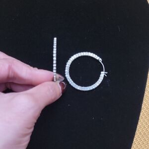 Premier Designs Silver and Black Rhinestone Hoop Earrings